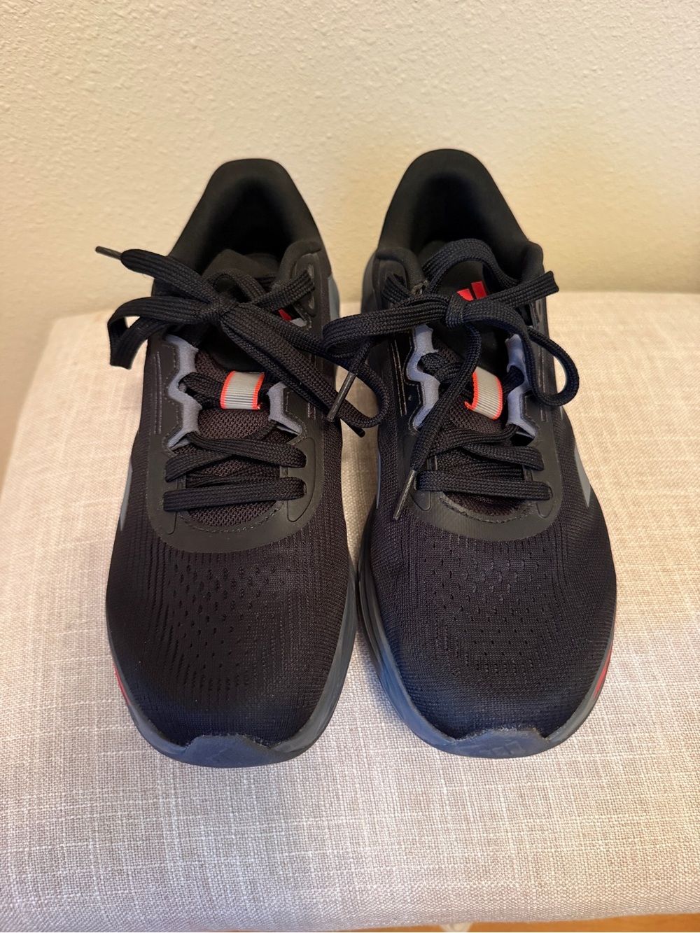 adidas Mens Black Sneakers with Red Accents